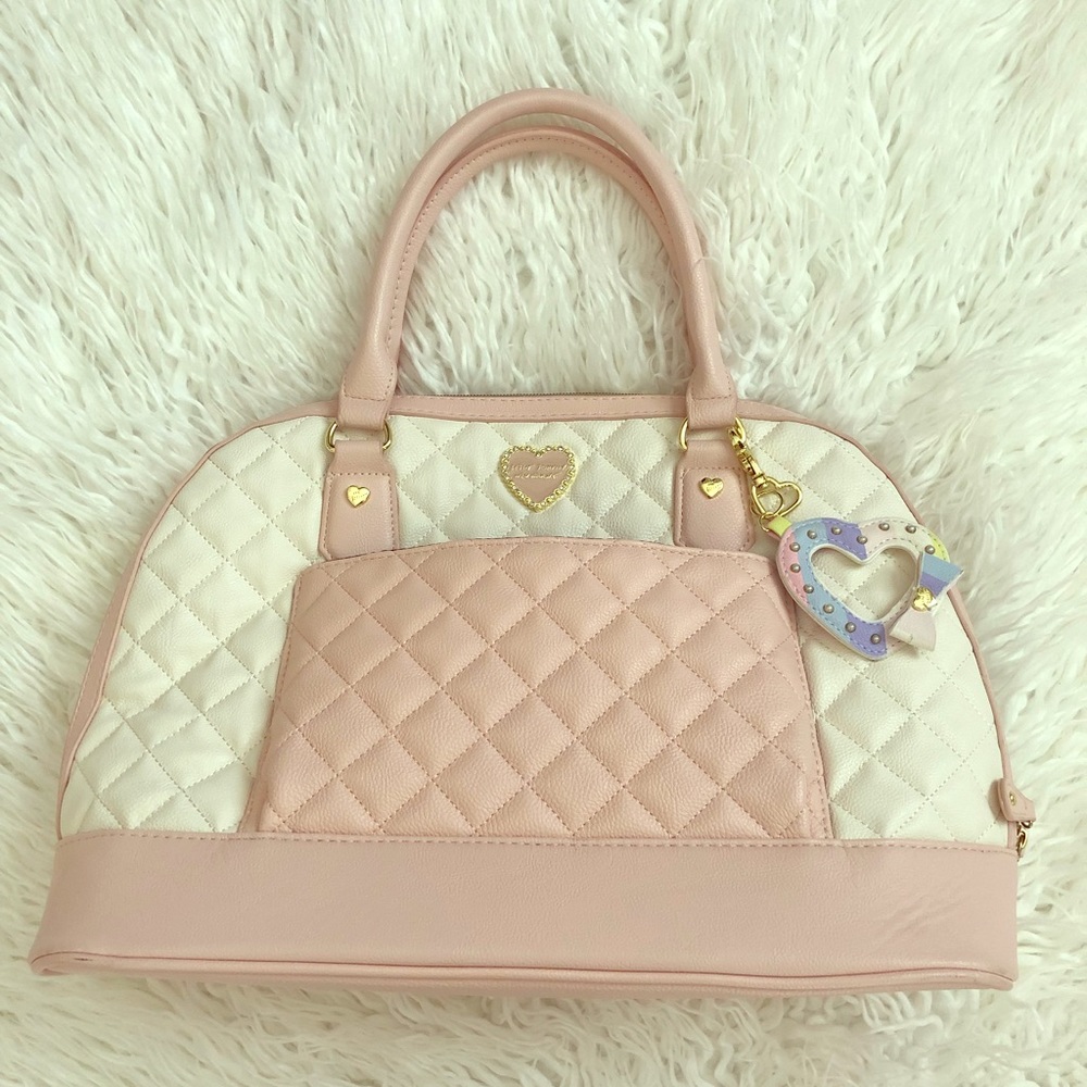 Pink and white quilted Betsey Johnson purse